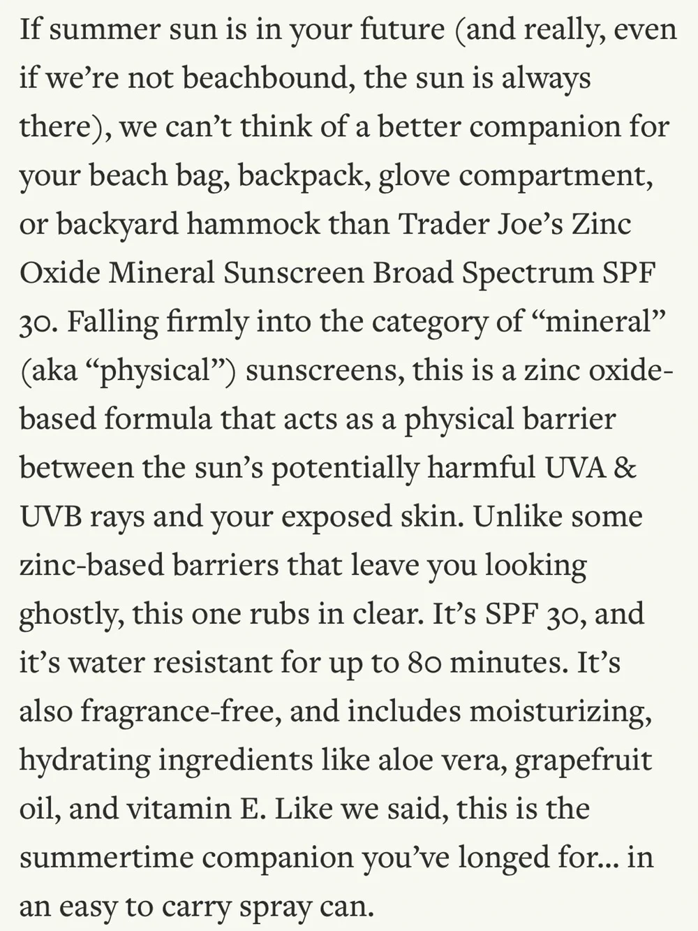 Trader Joe's Zinc Oxide Mineral Sunscreen Spray SPF30 NEW